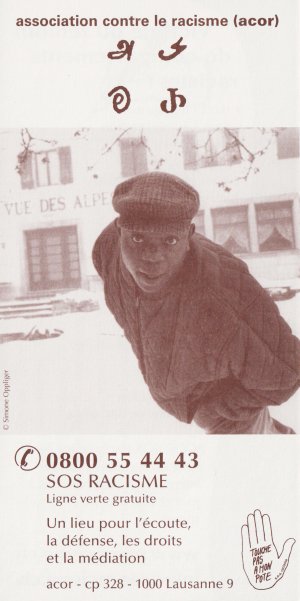 Flyer de présentation de la ligne téléphonique d'ACOR SOS Racisme